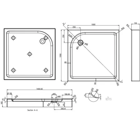 Душевой поддон Azario 1000х1000х150 R/L, для GREENWOOD 1000, NAG 1221 1000 (P110 R/L (P11010))