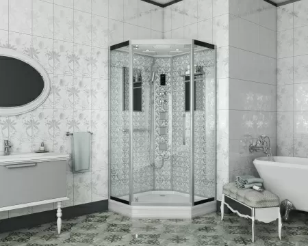 Душевая кабина Niagara Luxe NG-7717W (100x100х215) низкий поддон(15см),дверь распашная,стенки серебро,4 места